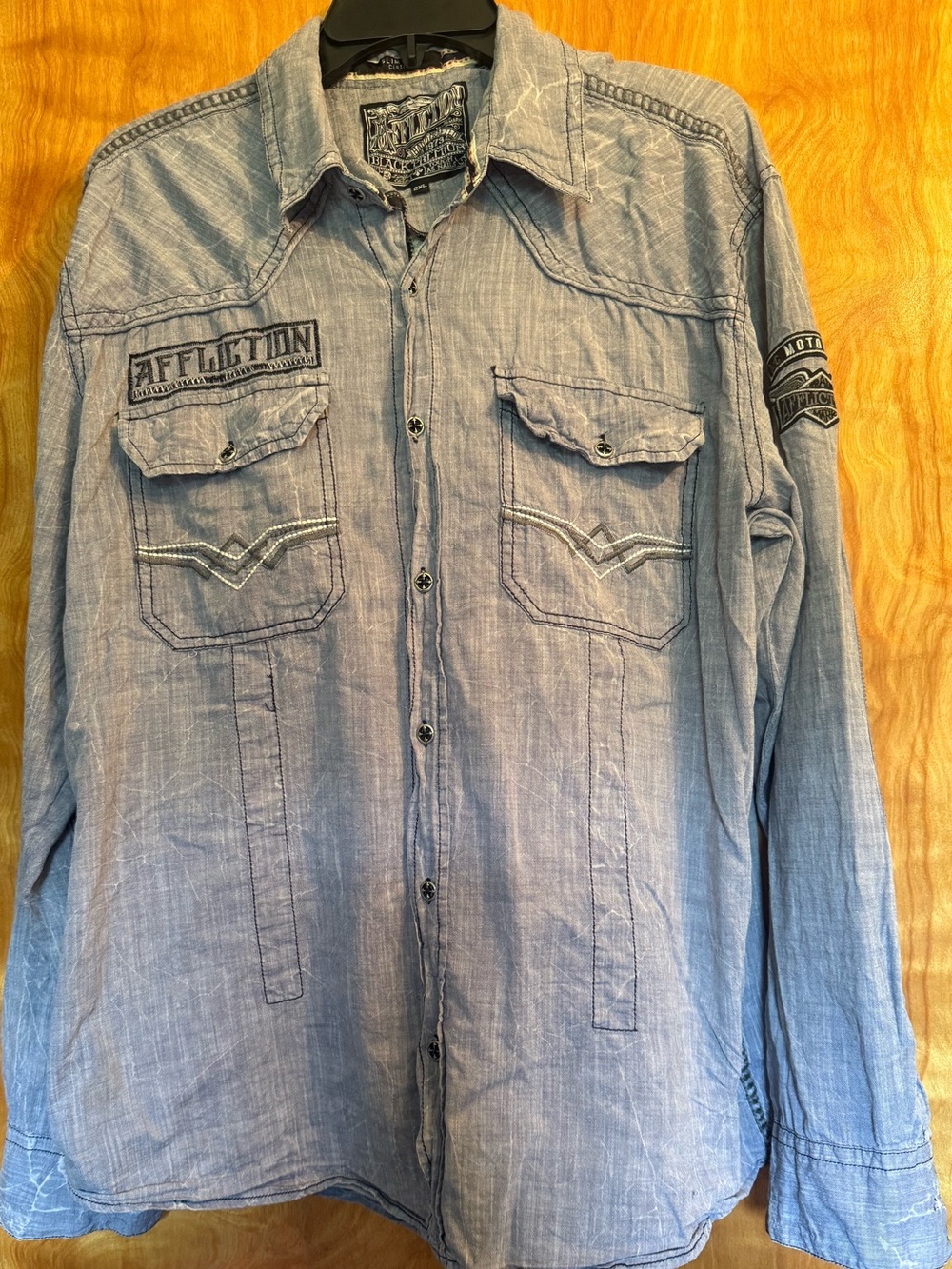 Affliction Light Grey Wash Long-Sleeve Button Shirt American Customs Mens XL
